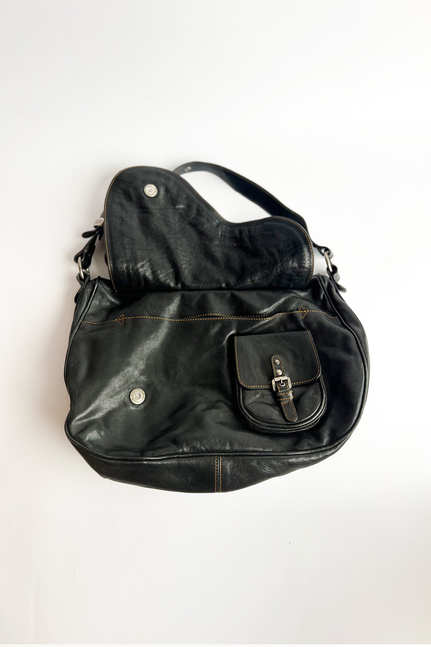 Vintage 90s John Galliano Dior Gaucho bag in black leather with top zipper