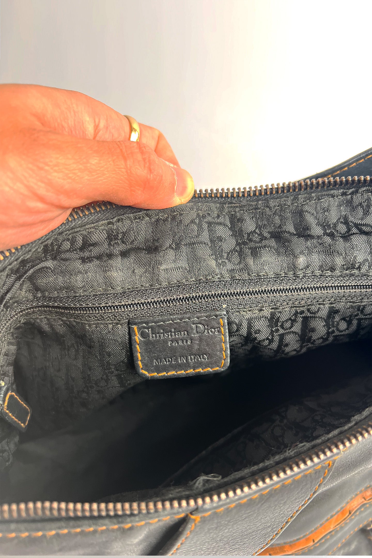 Vintage 90s John Galliano Dior Gaucho bag in black leather with top zipper