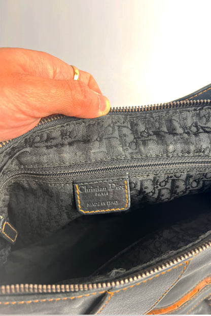 Vintage 90s John Galliano Dior Gaucho bag in black leather with top zipper