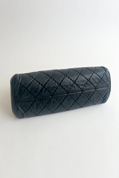 Vintage Chanel black leather wild stitch shoulder bag with metal chain