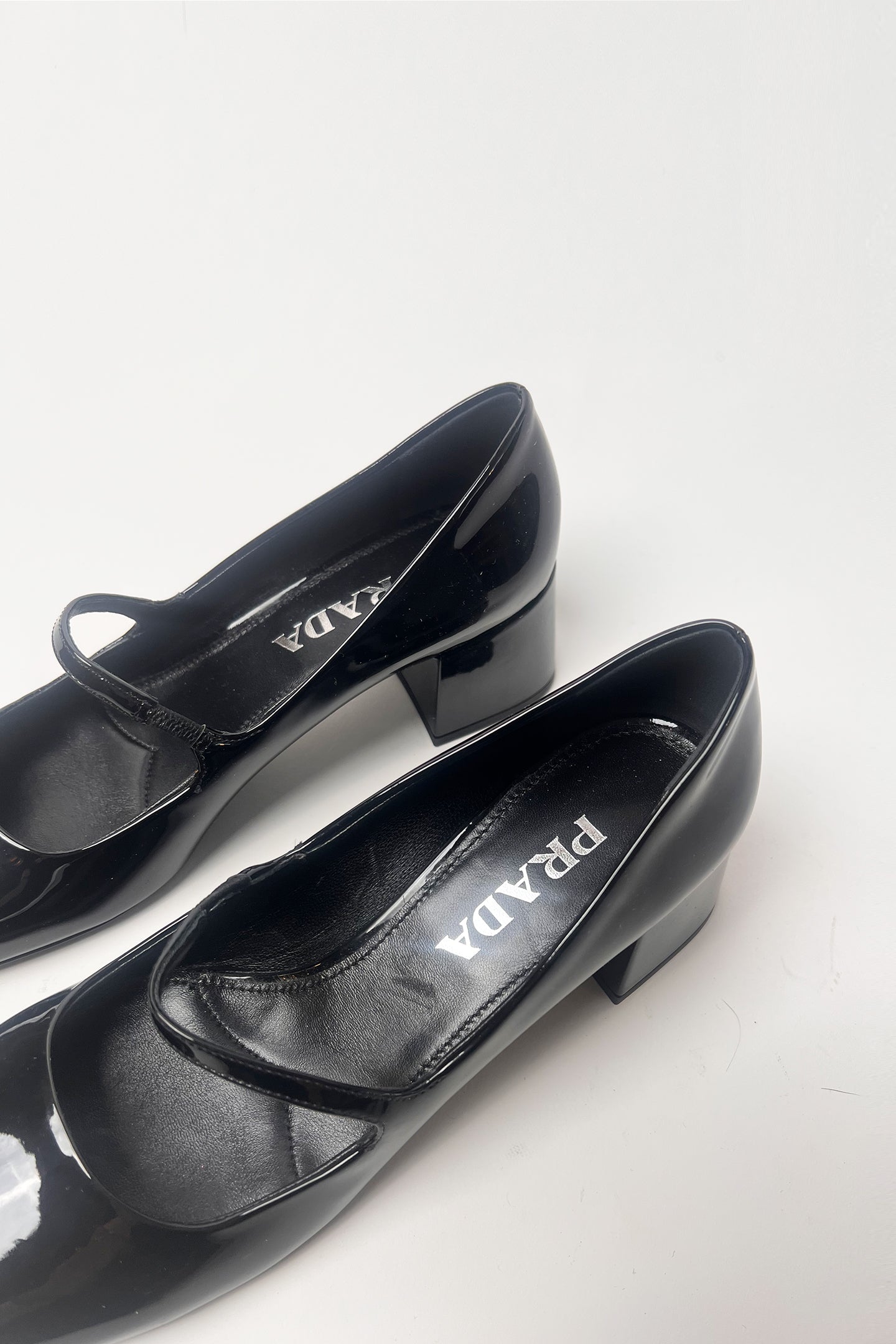 Vintage black patent leather Prada mary janes in square toe and heel