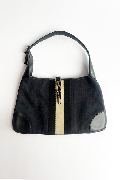 Vintage black canvas Gucci jackie shoulder bag