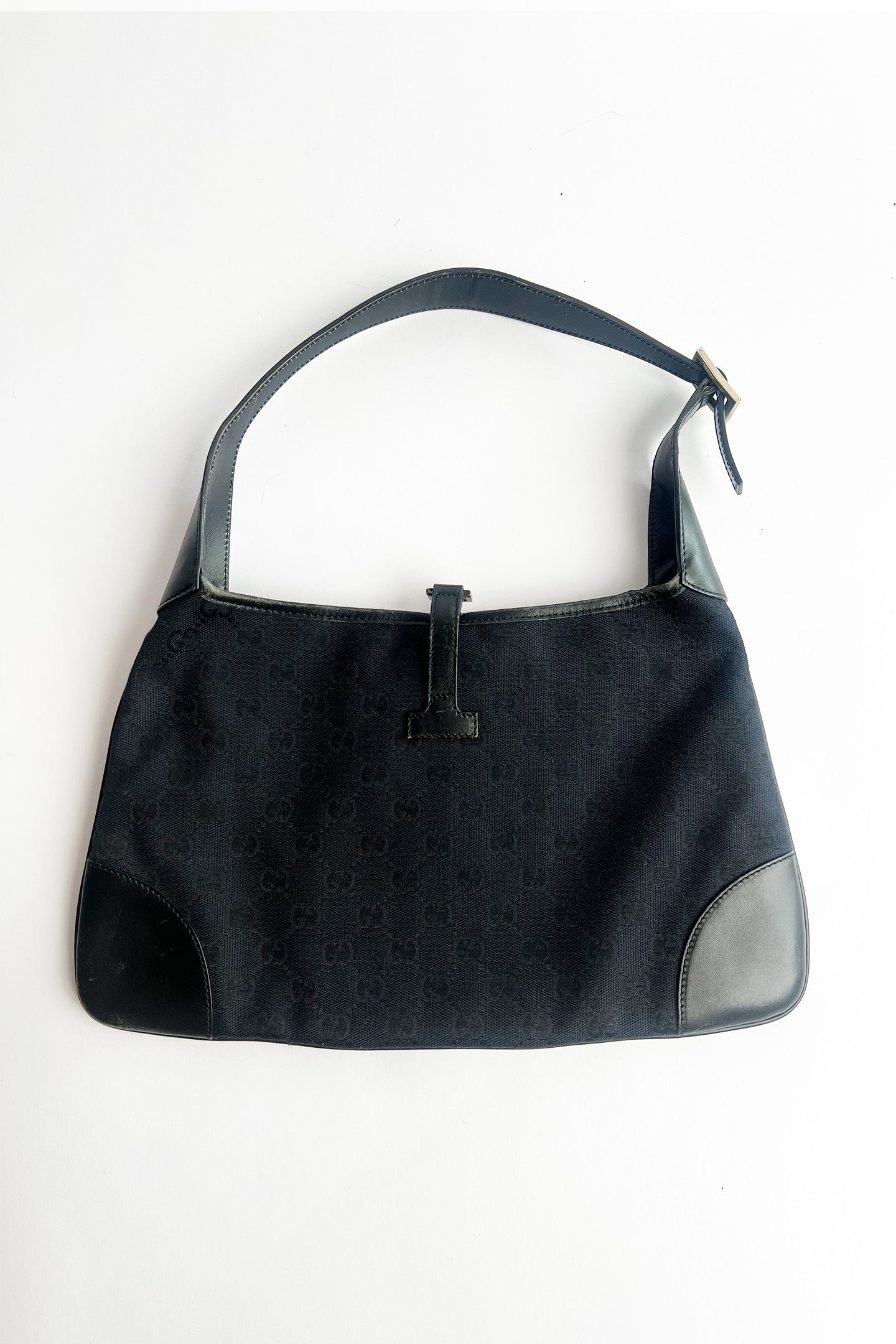 Vintage black canvas Gucci jackie shoulder bag