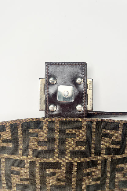 Vintage FENDI Brown Zucca Canvas & Calfskin Leather Vintage Baguette