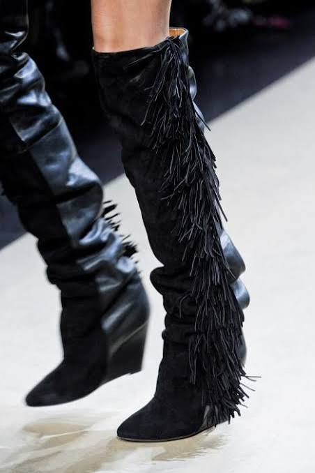 Vintage 2011 Isabel Marant runway suede and leather knee high tall boots with side fridges 7.5-8