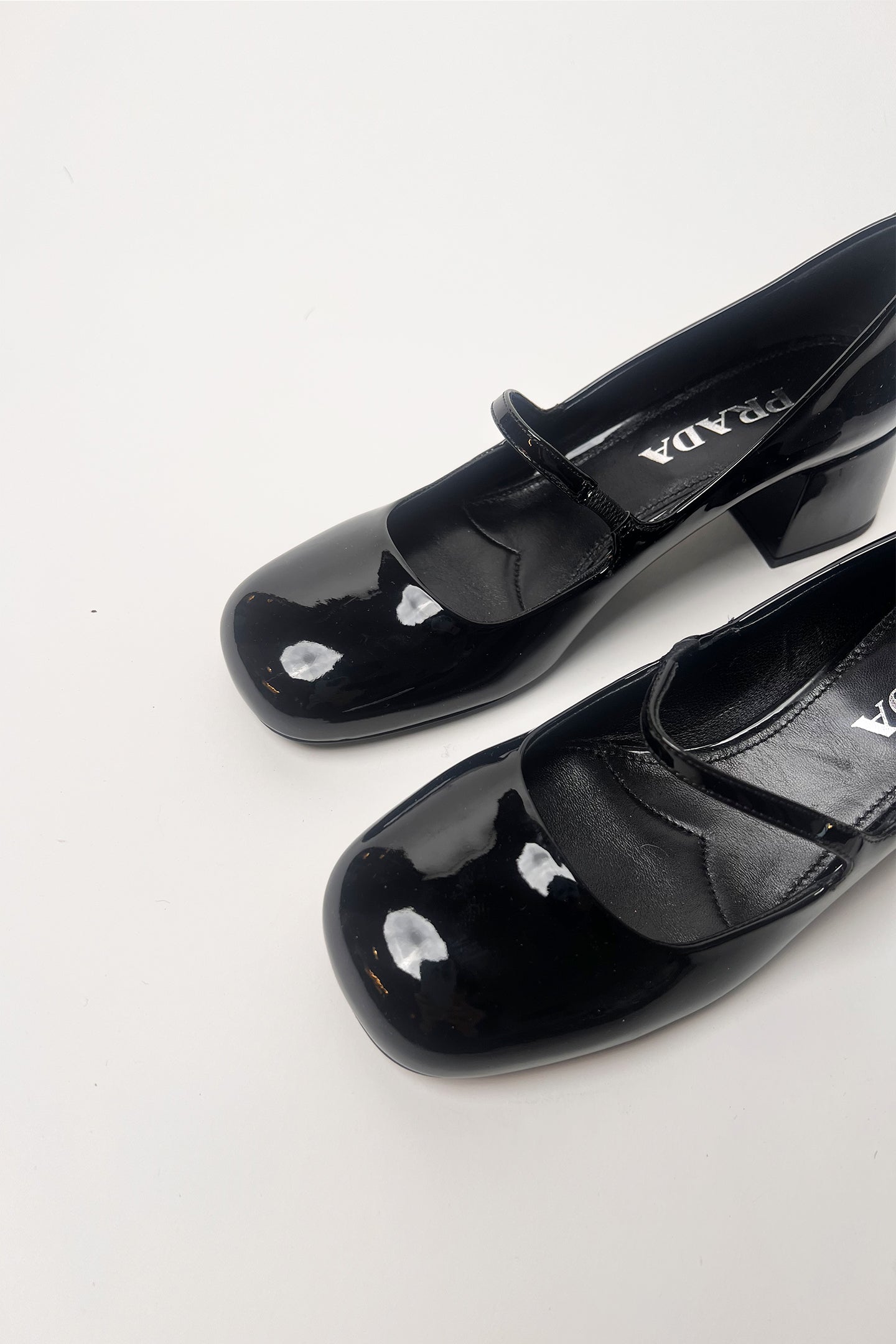Vintage black patent leather Prada mary janes in square toe and heel