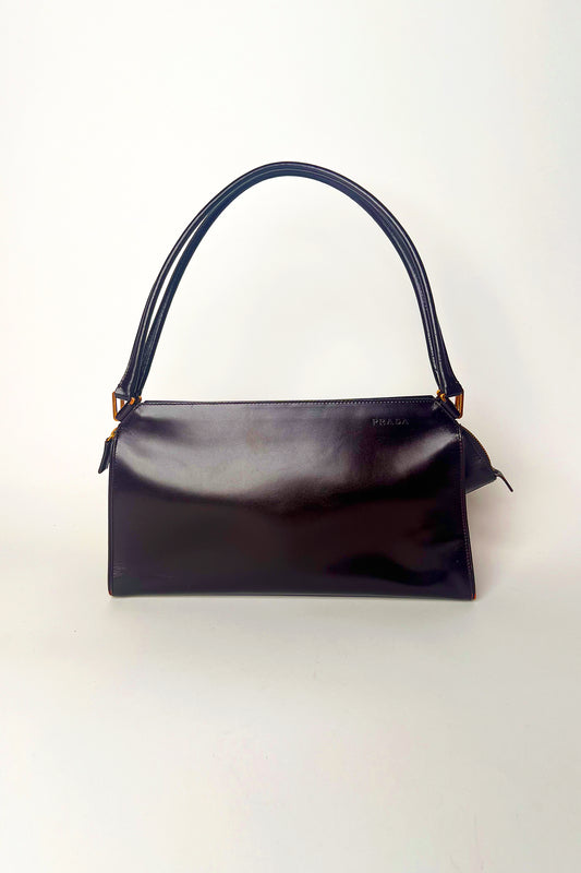 Vintage chocolate brown Prada leather shoulder bag