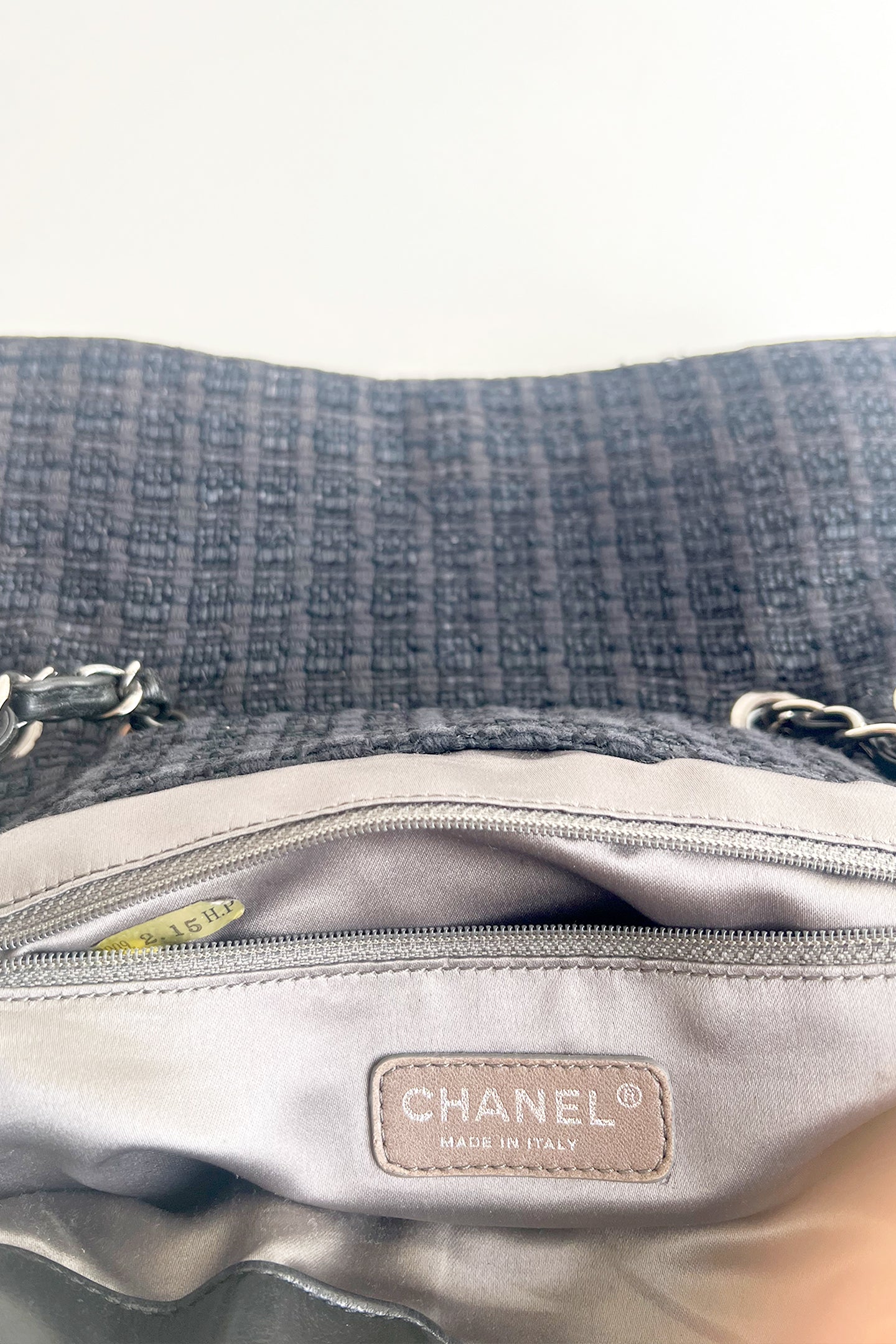 Vintage 2000s Chanel black leather two way tote with tweed flap top