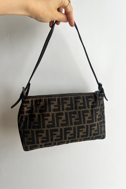 Vintage FENDI zucca shoulder bag with top zipper