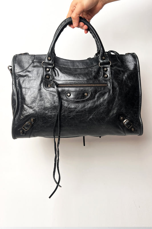 Vintage 2000s black leather Balenciaga City bag