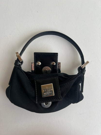 Vintage Fendi black nylon mini baguette