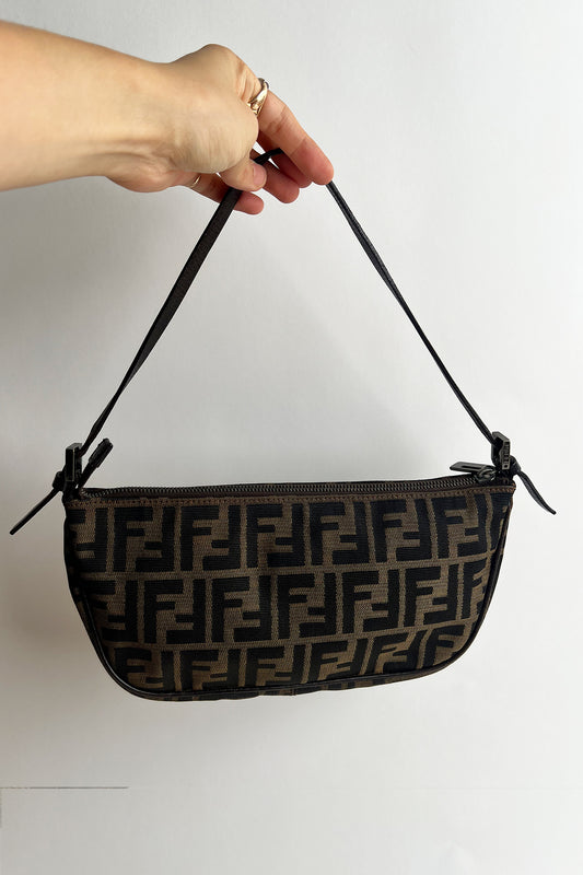Vintage FENDI zucca shoulder bag with top zipper