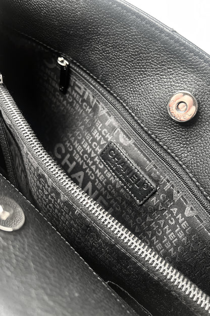 Vintage Chanel black leather stitched leather tote