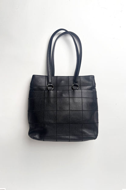Vintage Chanel black leather stitched leather tote