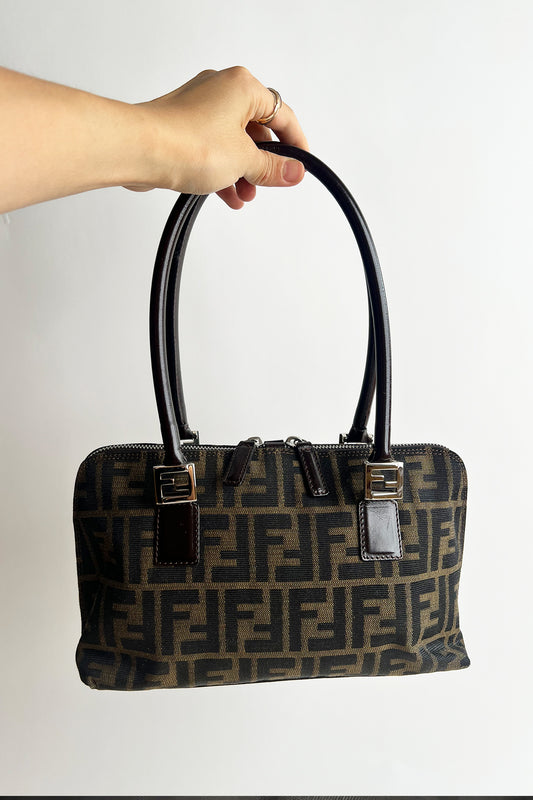 Vintage FENDI zucca double handle shoulder bag with double top zipper