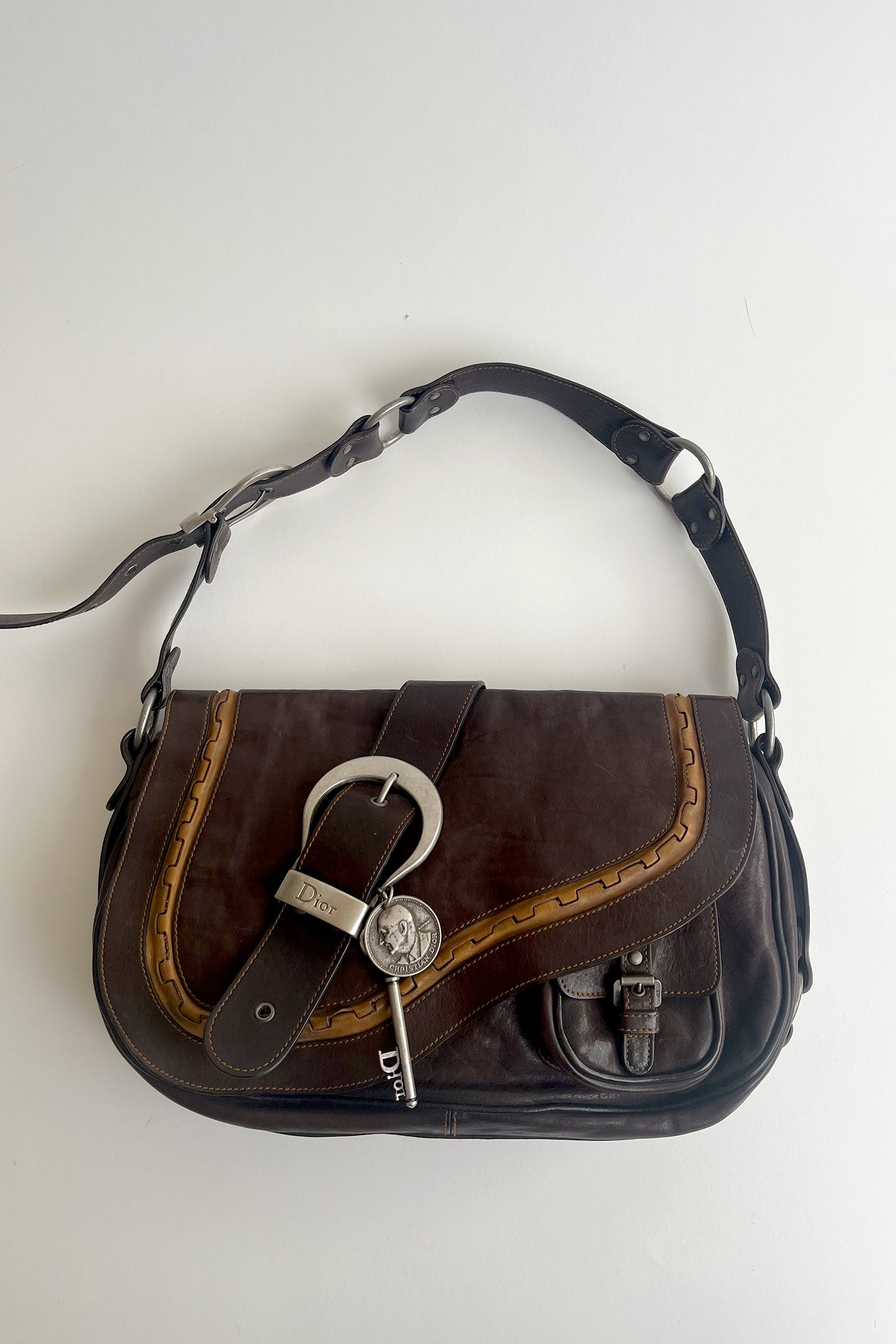 Vintage 90s John Galliano Dior Gaucho bag in brown leather