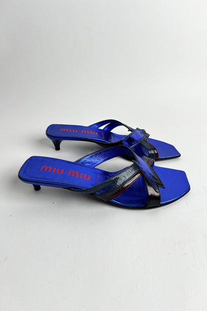 Vintage Rare 2000s Miu Miu blue metallic kitten heels