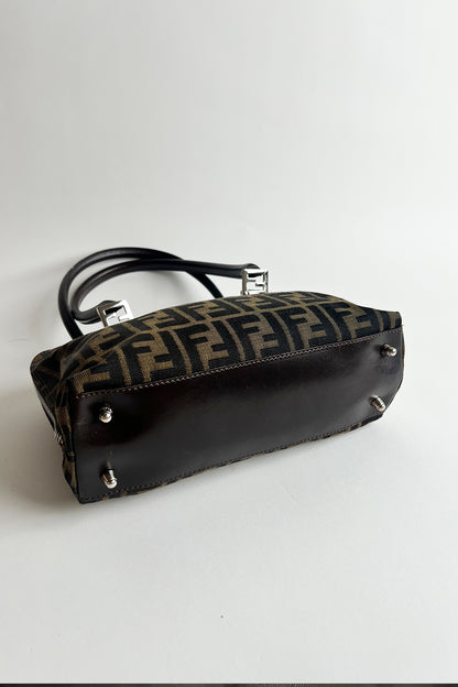 Vintage FENDI zucca double handle shoulder bag with double top zipper