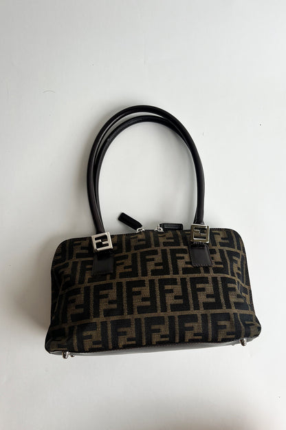 Vintage FENDI zucca double handle shoulder bag with double top zipper