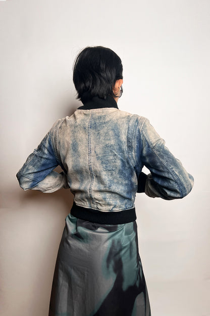 Vintage Diesel distressed denim leather bomber jacket