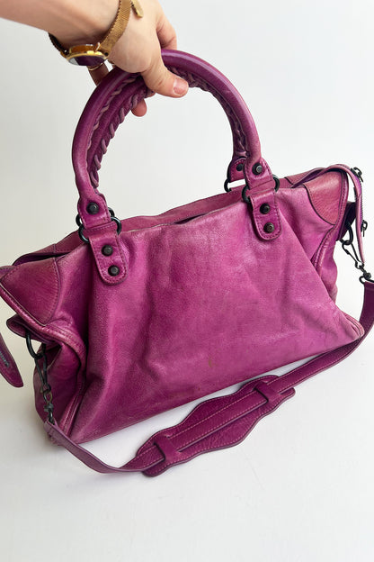 Vintage 2000s margenta distressed leather Balenciaga City bag
