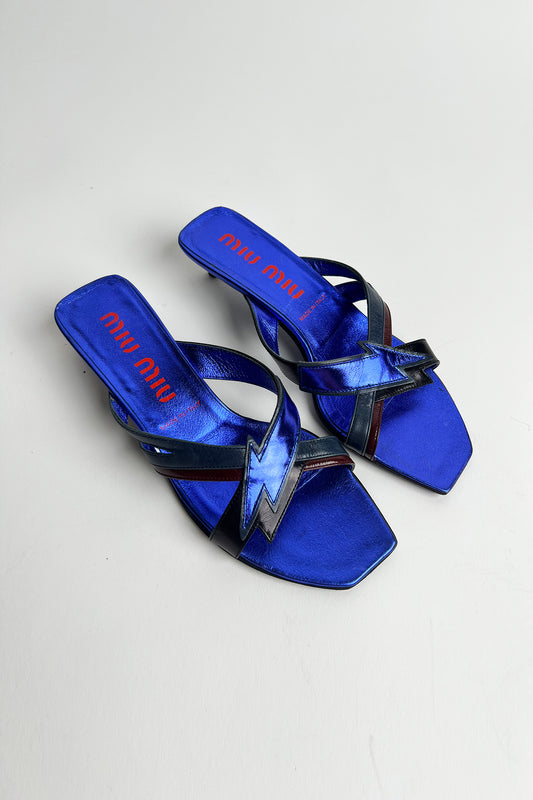 Vintage Rare 2000s Miu Miu blue metallic kitten heels