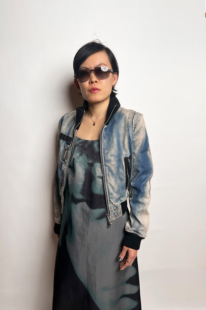 Vintage Diesel distressed denim leather bomber jacket