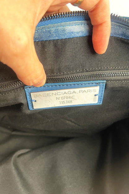 Vintage 2000s blue distressed leather Balenciaga City bag