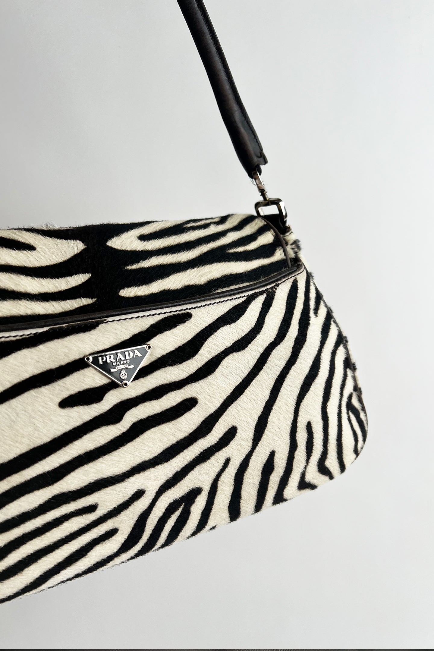 RARE Vintage 2000s Prada Zebra pony hair flip shoulder bag