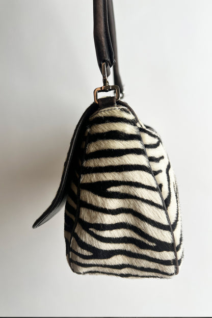 RARE Vintage 2000s Prada Zebra pony hair flip shoulder bag