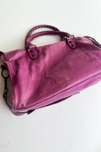 Vintage 2000s margenta distressed leather Balenciaga City bag