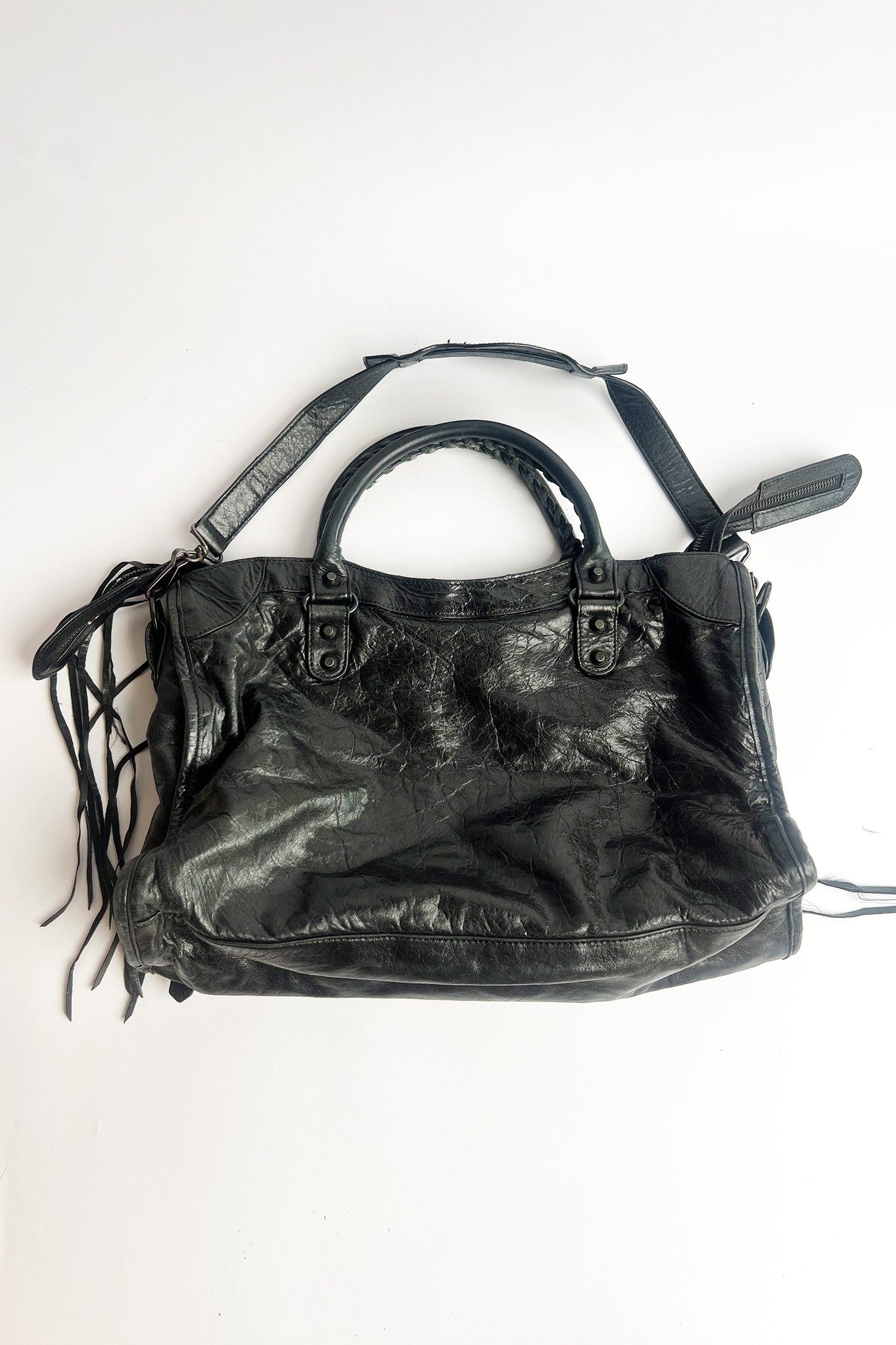 Vintage 2000s Black distressed leather Balenciaga City bag