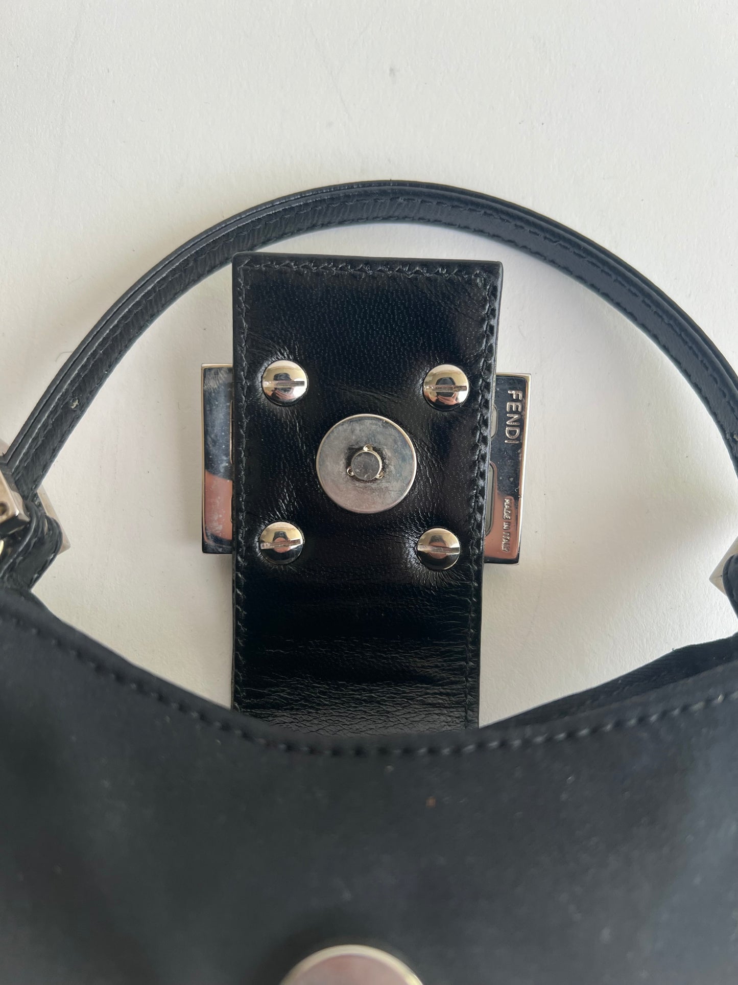 Vintage Fendi black nylon mini baguette