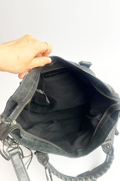 Vintage 2000s Black distressed leather Balenciaga City bag
