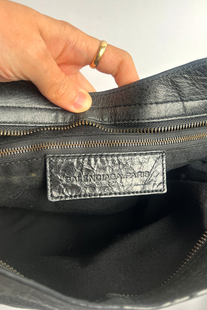 Vintage 2000s Black distressed leather Balenciaga City bag