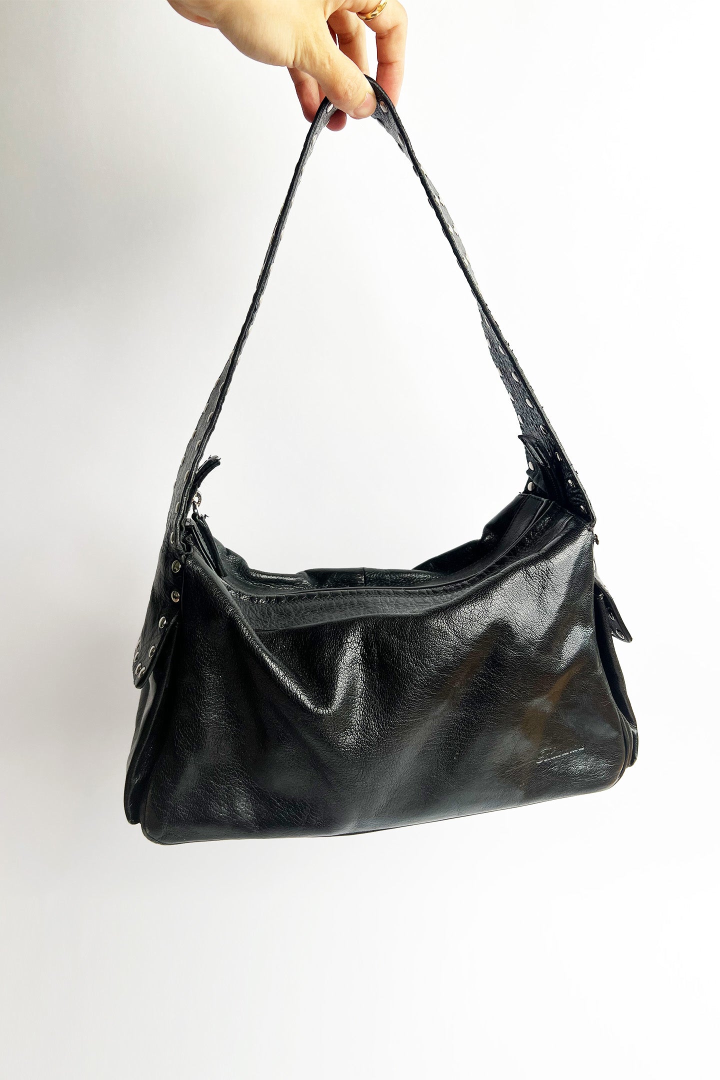 Vintage black Blumarine studded black leather shoulder bag