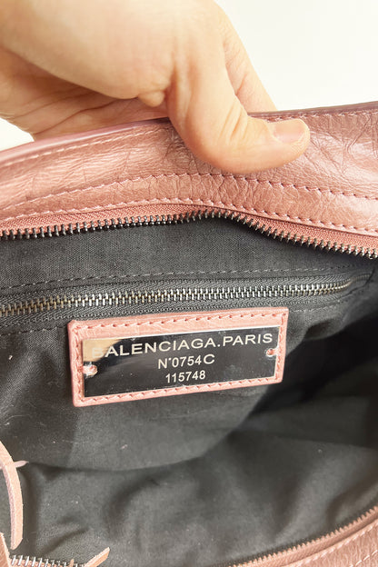 Vintage 2000s pale pink distressed leather Balenciaga City bag