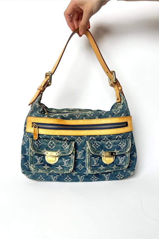2006 Louis Vuitton Blue Denim Baggy PM Monogram Shoulder Bag