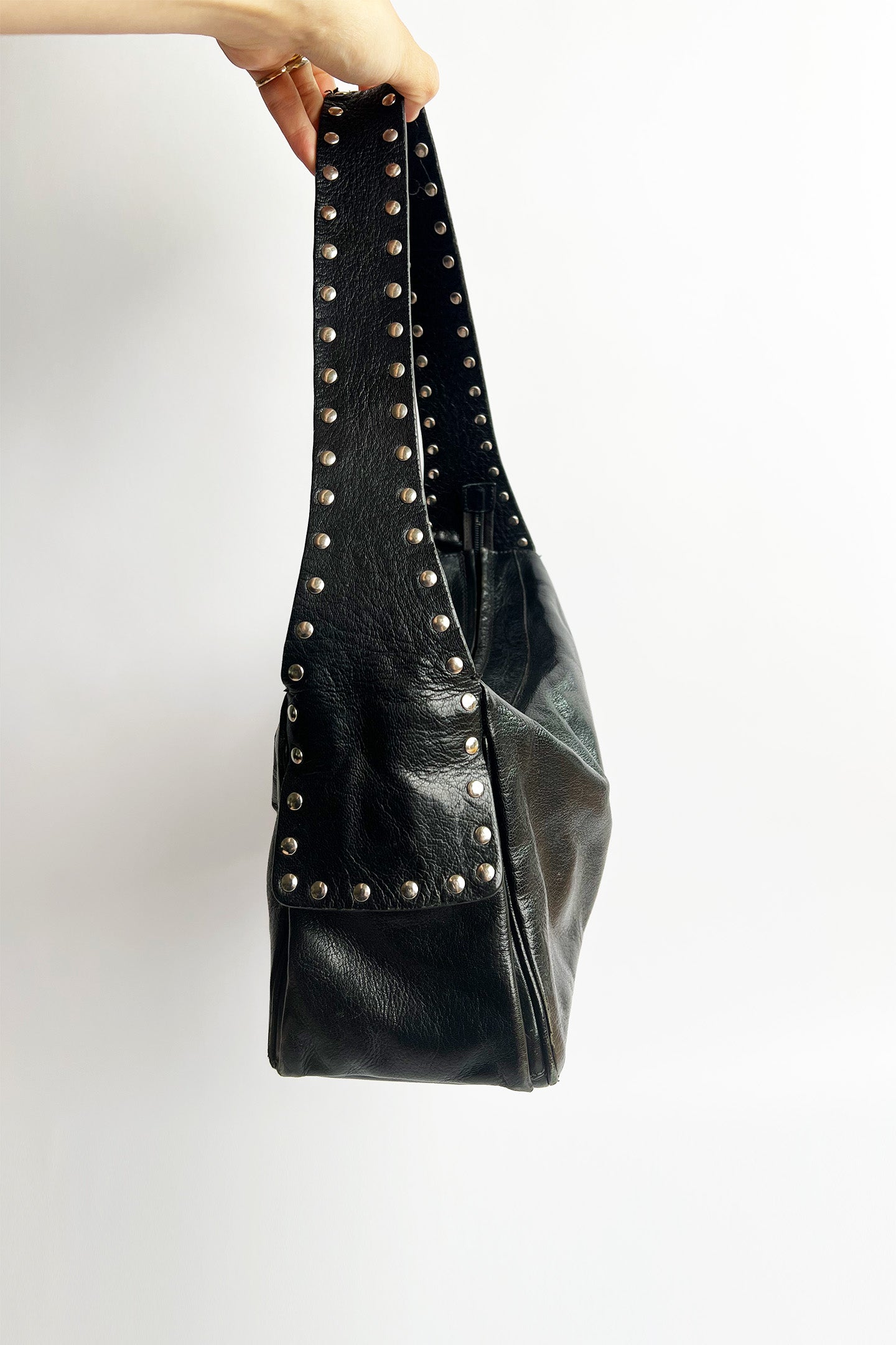 Vintage black Blumarine studded black leather shoulder bag