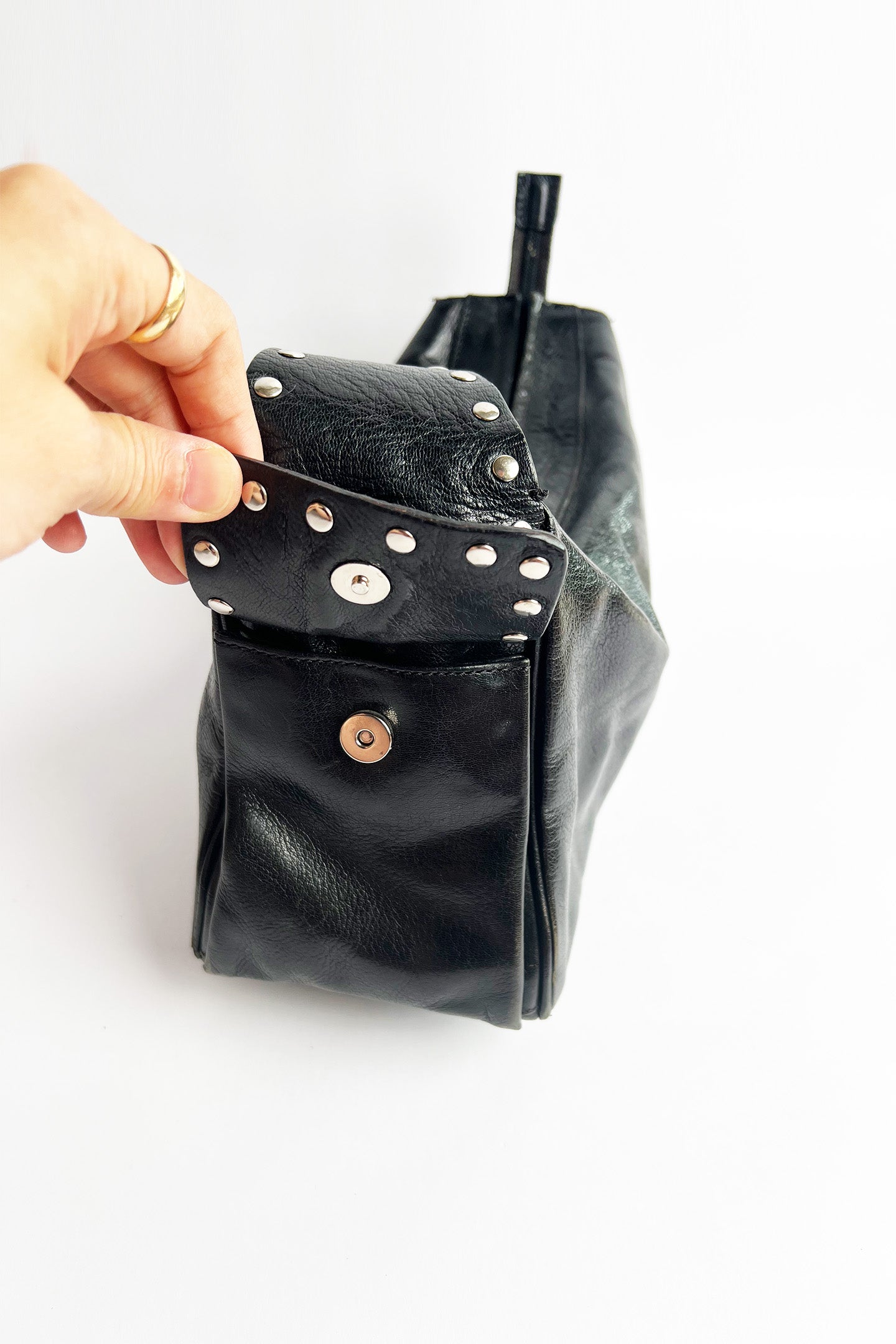 Vintage black Blumarine studded black leather shoulder bag