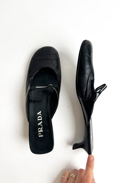 Vintage 90s Archive rare Prada sporty black mules with kitten heels