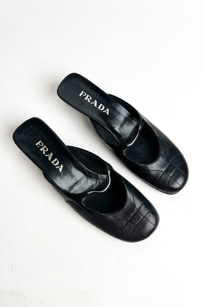 Vintage 90s Archive rare Prada sporty black mules with kitten heels