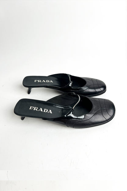 Vintage 90s Archive rare Prada sporty black mules with kitten heels