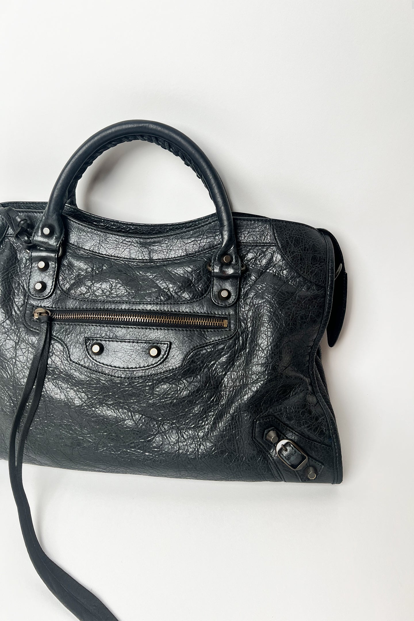 Vintage 2000s black distressed leather Balenciaga City bag