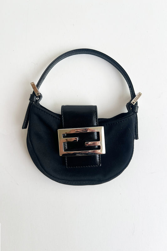 Vintage Fendi black nylon mini baguette