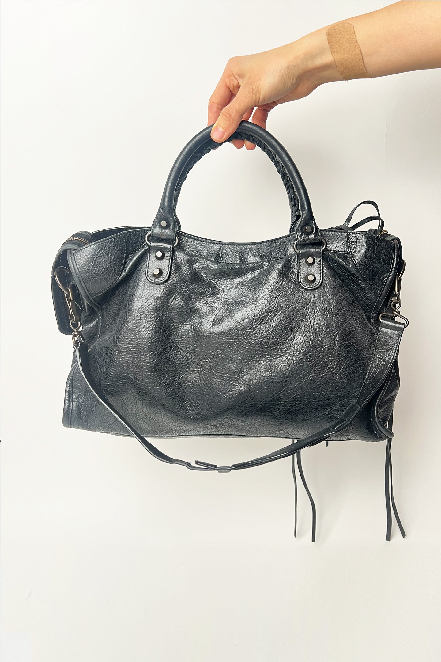 Vintage 2000s black distressed leather Balenciaga City bag