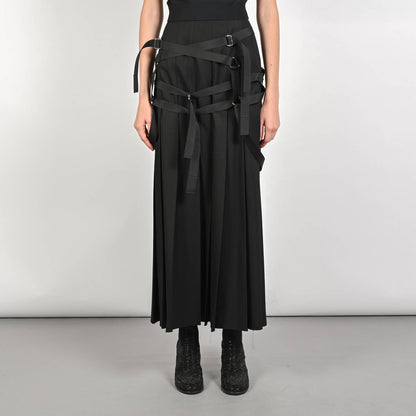 Vintage 2002 Junya Watanabe Comme des Garcons black wool bandage parachute plated maxi skirt S